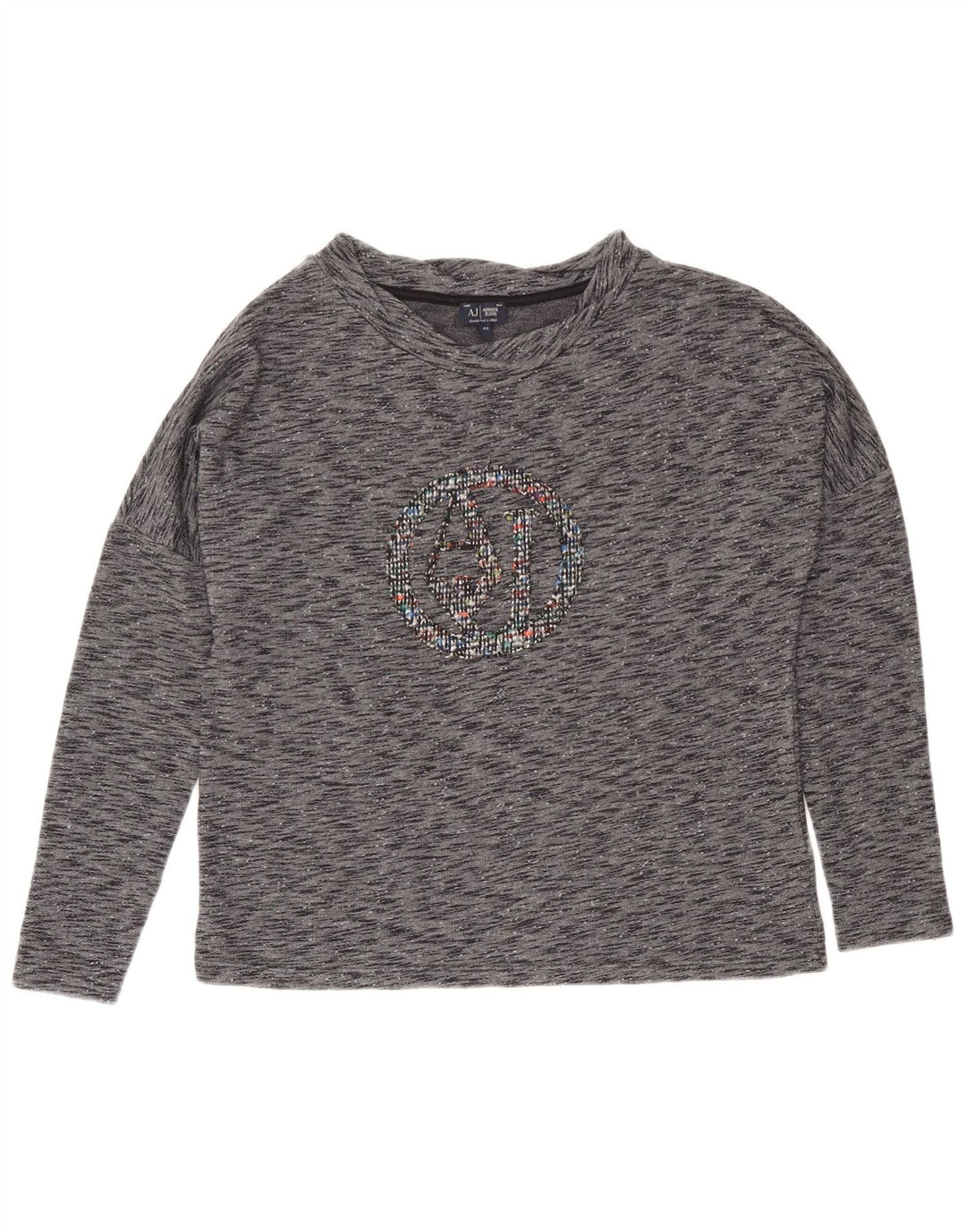 Armani Jeans Top gráfico para mujer manga larga IT 42 Gris medio moteado