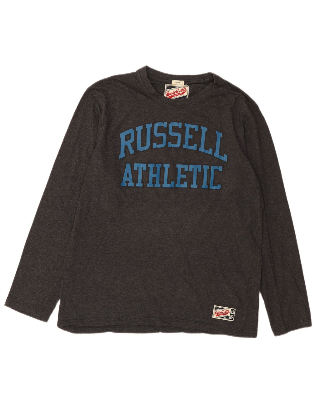 Russell Athletic Camiseta gráfica para hombre de manga larga de algodón gris grande