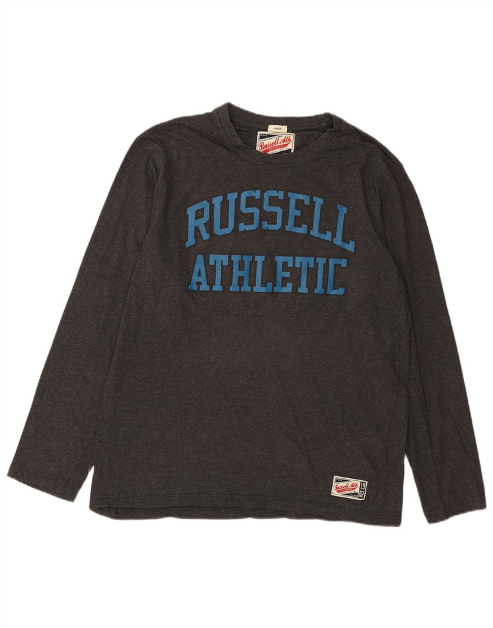 Russell Athletic Camiseta gráfica para hombre de manga larga de algodón gris grande