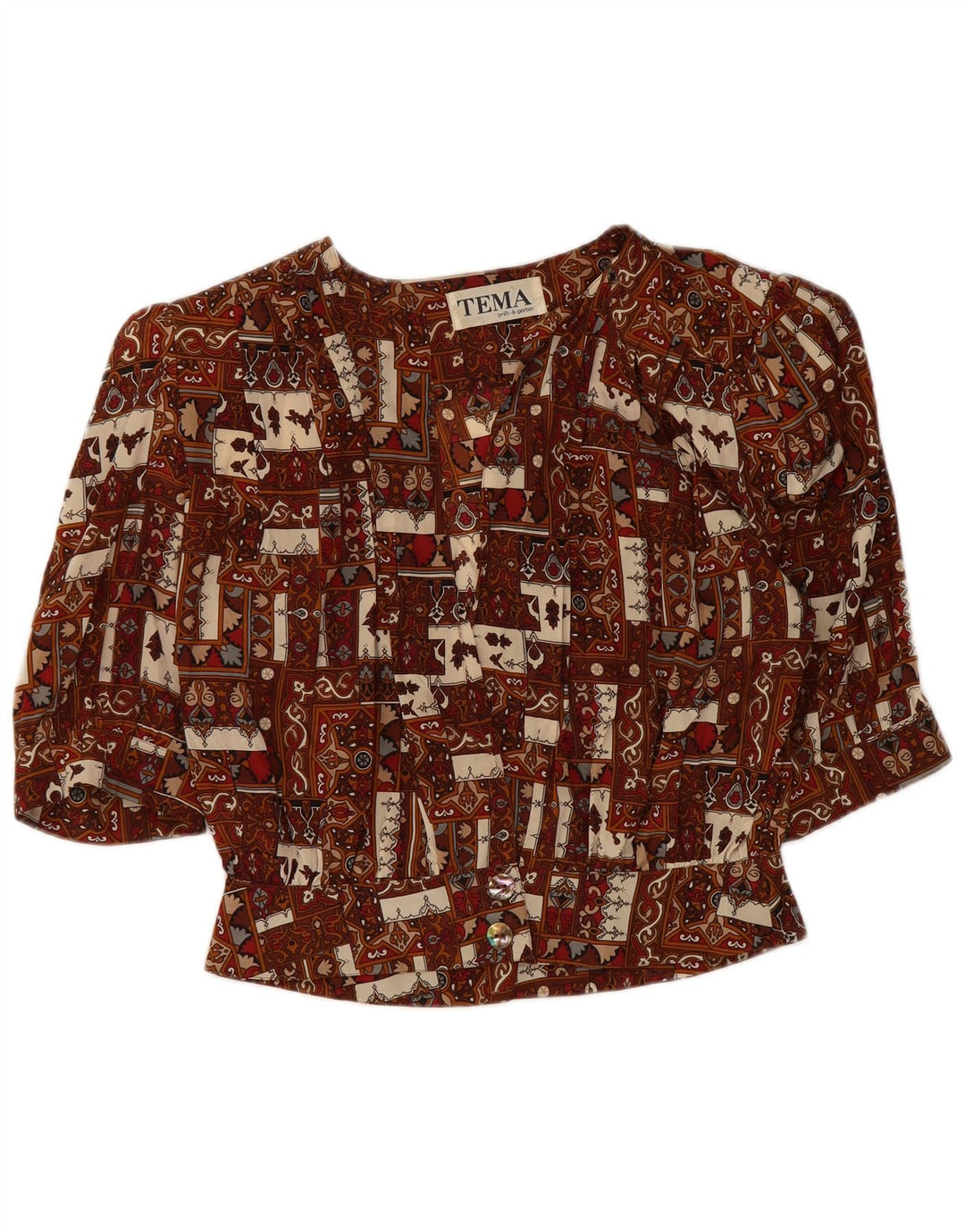 VINTAGE Blusa holgada para mujer IT 44 Patchwork marrón medio