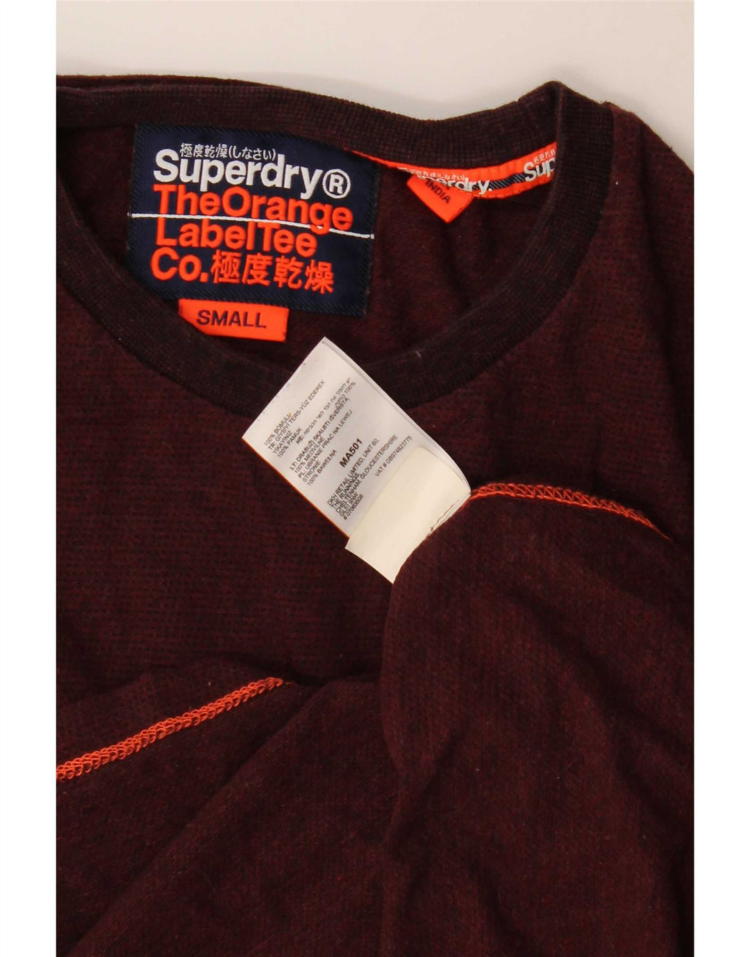 Superdry Hombre Top Manga Larga Pequeño Algodón Borgoña