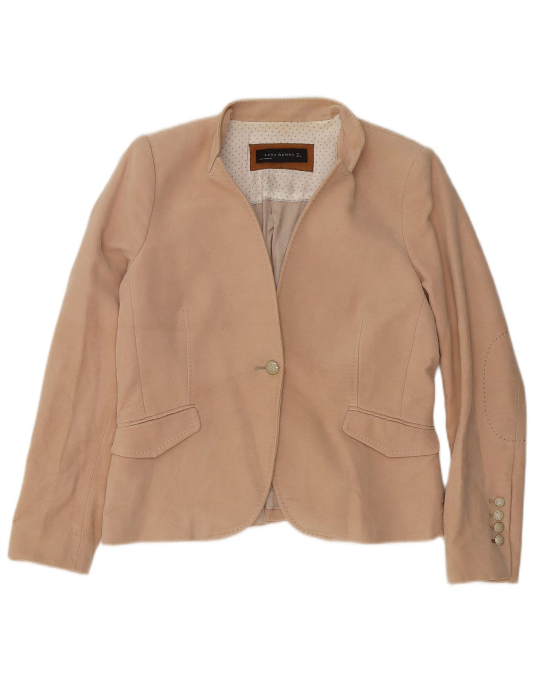 Zara Chaqueta Blazer De 1 Botón para Mujer Reino Unido 44 Grande Algodón Beige