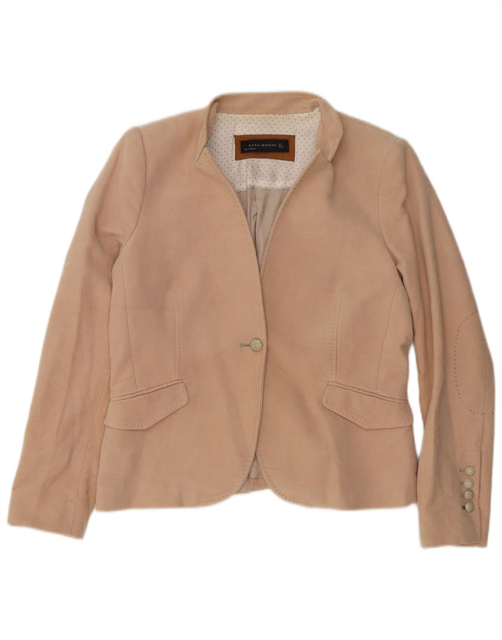 Zara Chaqueta Blazer De 1 Botón para Mujer Reino Unido 44 Grande Algodón Beige