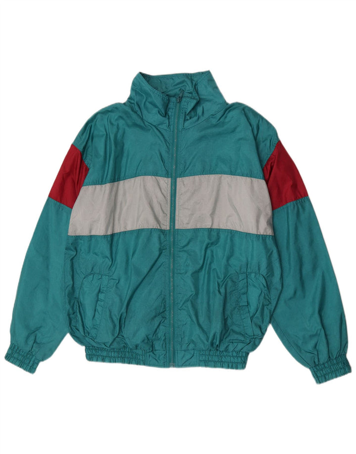 Vintage Hombre Chándal Top Chaqueta Medio Verde Colorblock Poliamida