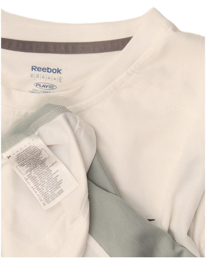Reebok Camiseta gráfica para hombre Top XL Blanco Colorblock Poliéster