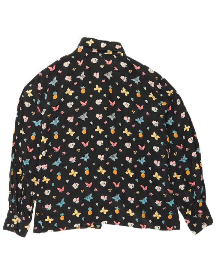 Blusa camisera con gráfico Zero para mujer IT 46 Mariposa de seda floral negra grande