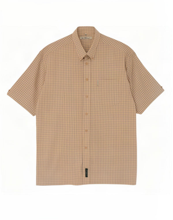Ben Sherman - Camisa de manga corta para hombre, algodón a cuadros, color beige medio