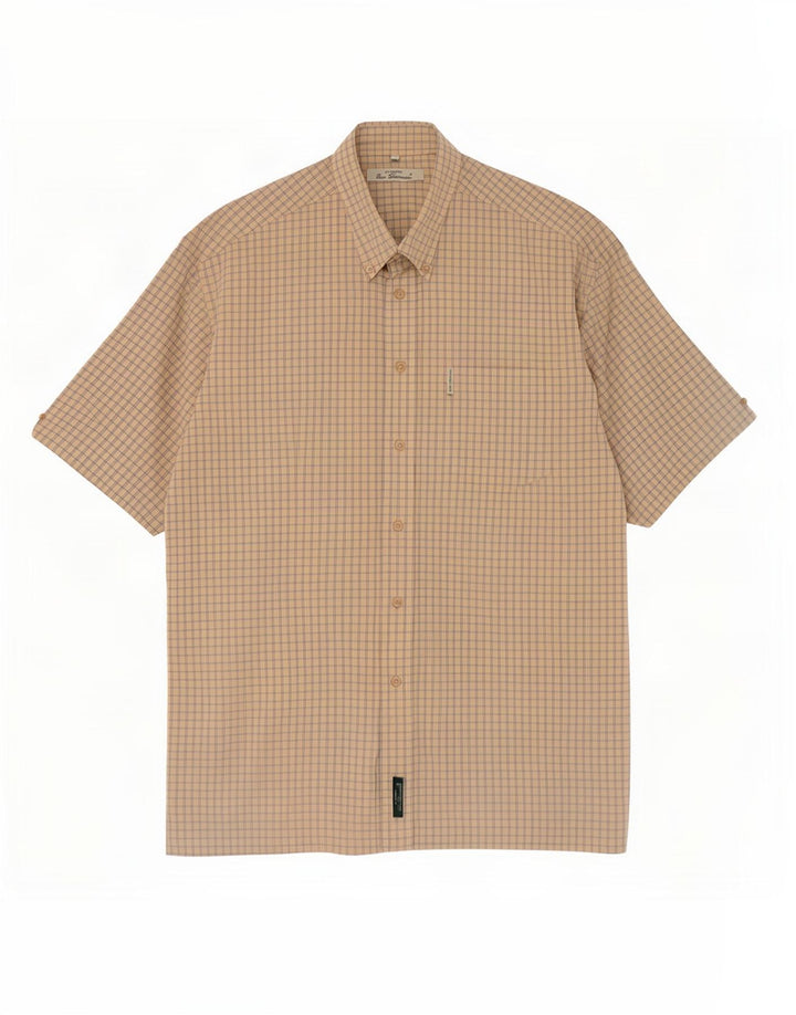 Ben Sherman - Camisa de manga corta para hombre, algodón a cuadros, color beige medio