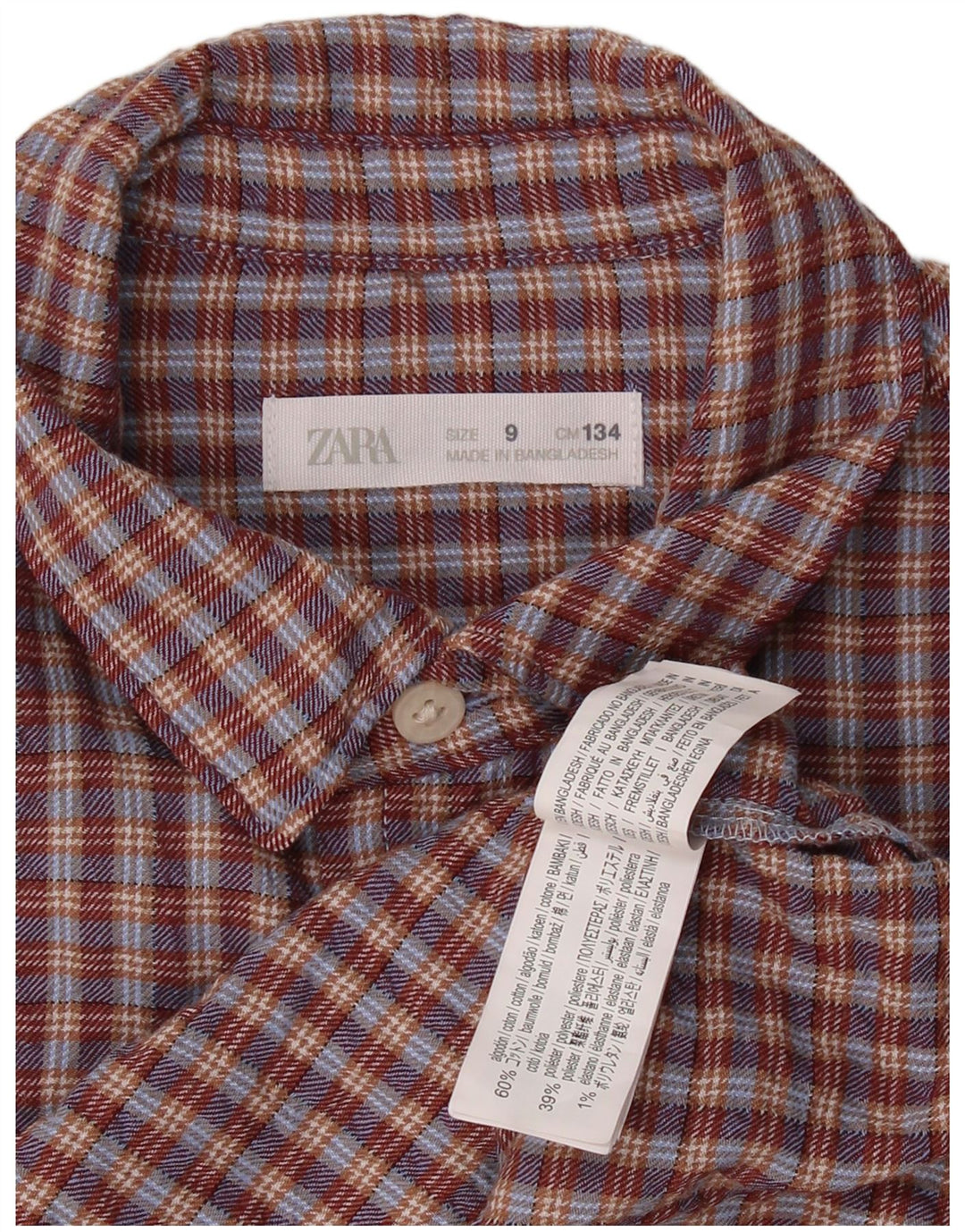 ZARA Camisa Niño Franela 8-9 Años Algodón Cuadros Burdeos