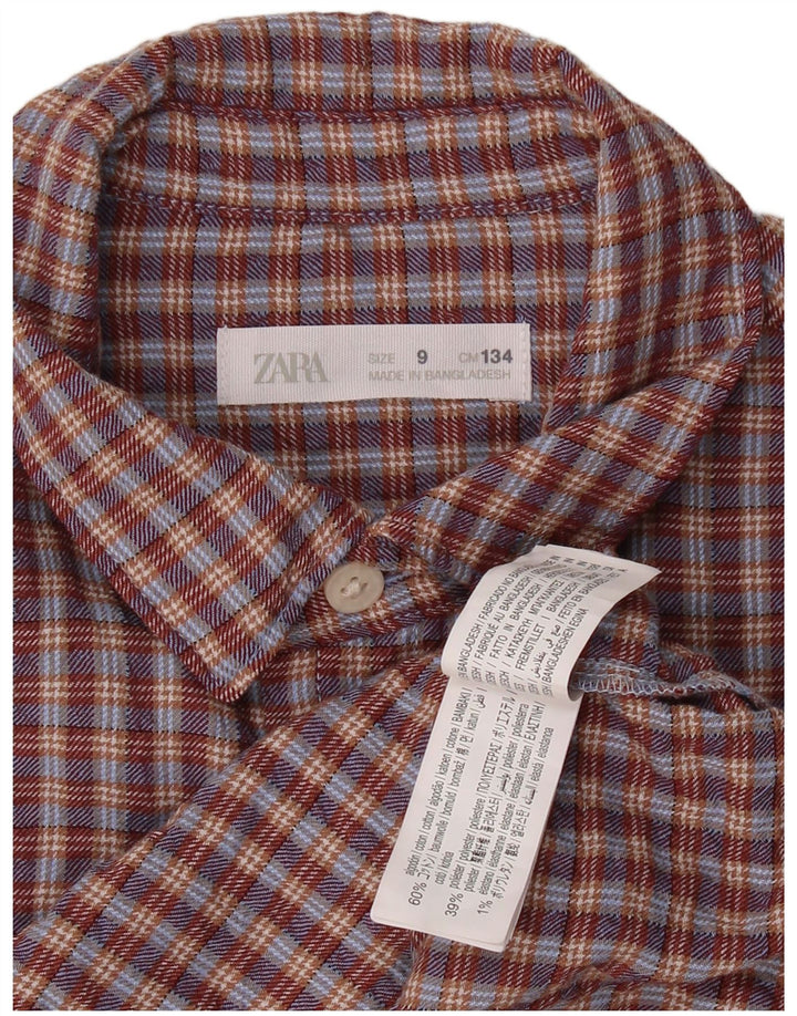 ZARA Camisa Niño Franela 8-9 Años Algodón Cuadros Burdeos
