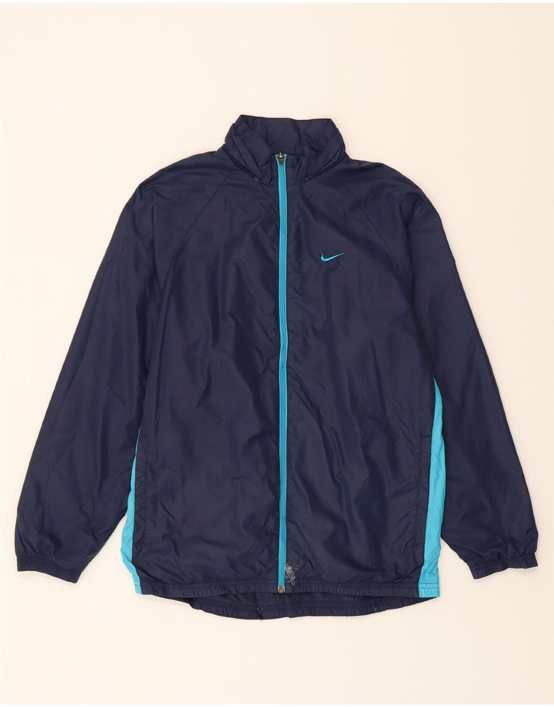 NIKE Boys Rain Jacket 12-13 Years Large Navy Blue Colourblock Nylon Vintage Nike and Second-Hand Nike from Messina Hembry 