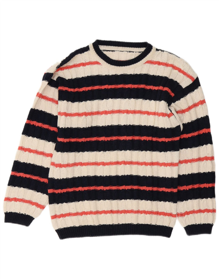 Vintage hombres barco cuello jumper suéter medio multicolor rayas