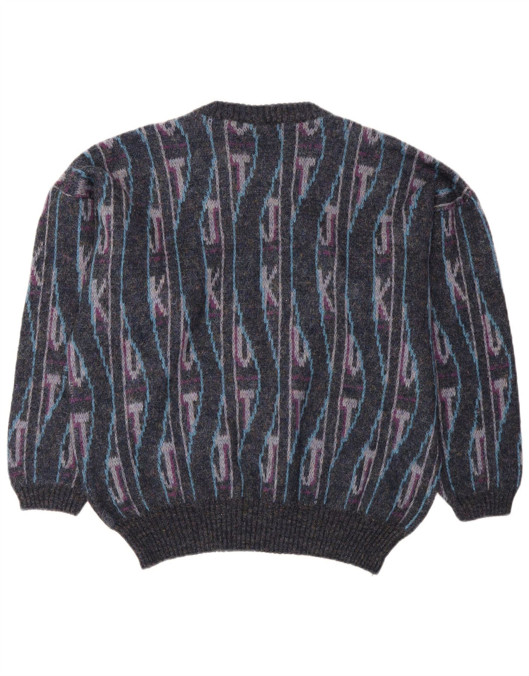 Vintage hombres cuello redondo jersey suéter IT 50 medio multicolor geométrico