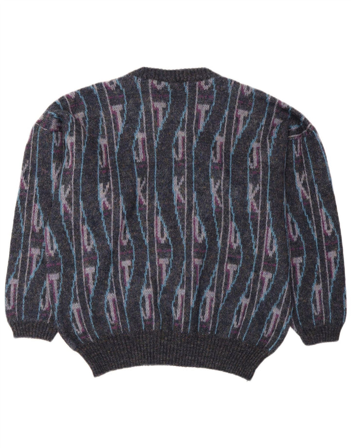 Vintage hombres cuello redondo jersey suéter IT 50 medio multicolor geométrico