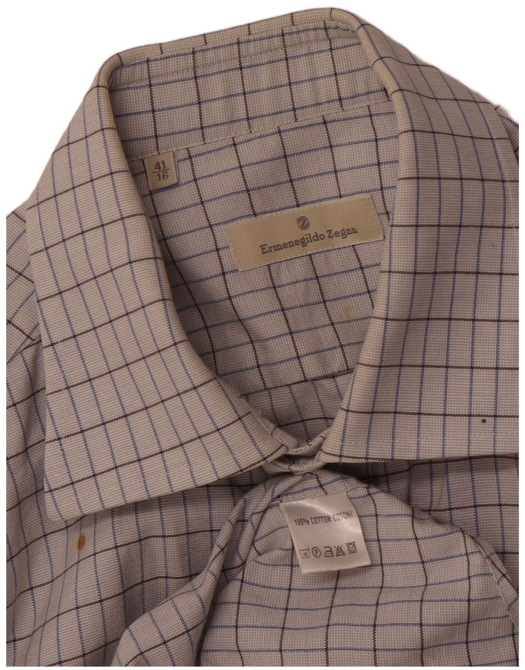 ERMENEGILDO ZEGNA Camisa para hombre Talla 41 16 Algodón a cuadros blanco roto grande
