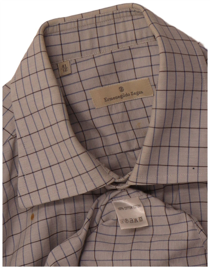 ERMENEGILDO ZEGNA Camisa para hombre Talla 41 16 Algodón a cuadros blanco roto grande