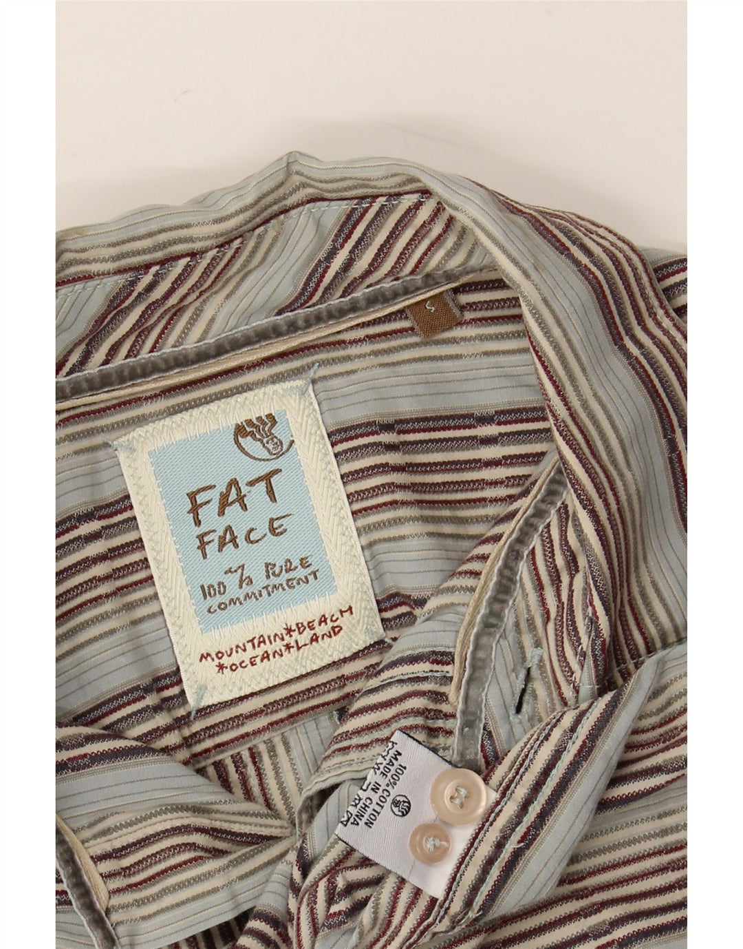 FAT FACE Camisa de hombre pequeña de algodón a rayas grises