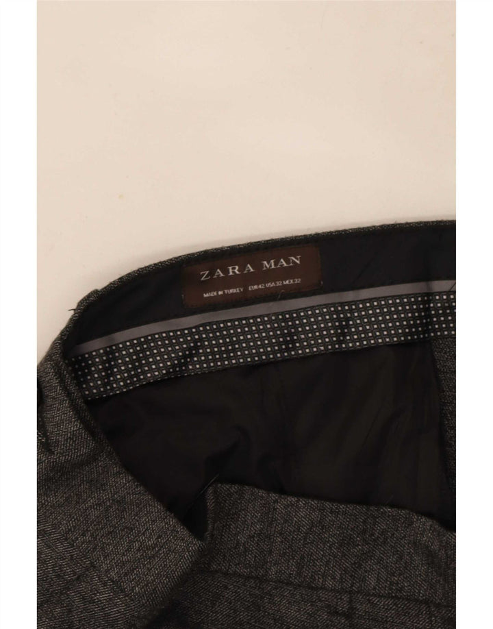 Zara Pantalón de traje ajustado para hombre EU 42 Large W32 L32 Poliéster gris