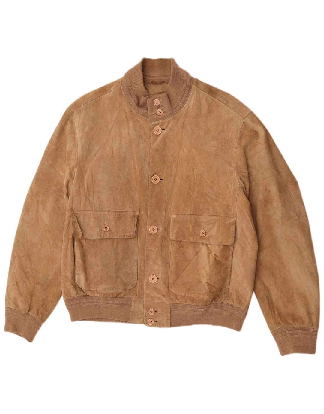 Vintage hombres ante bomber chaqueta EU 48 cuero beige medio