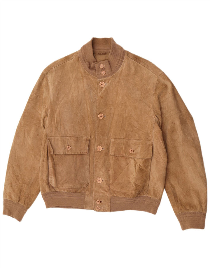 Vintage hombres ante bomber chaqueta EU 48 cuero beige medio