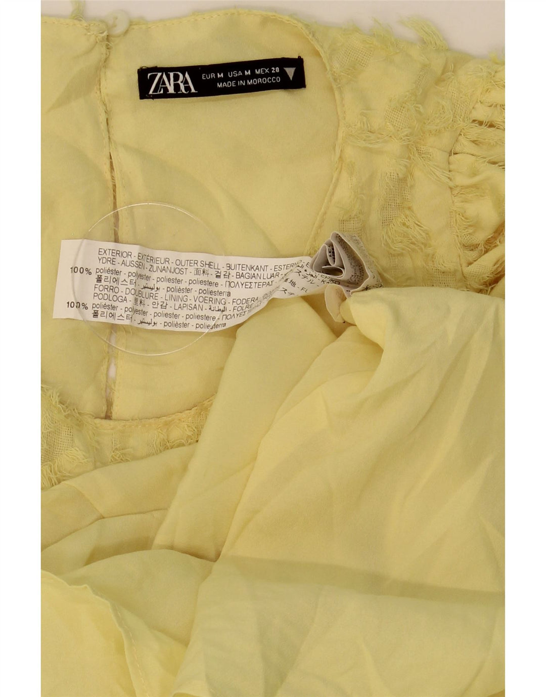 Zara Vestido Escalonado Con Estampado Abstracto Para Mujer UK 42 Poliéster Amarillo Medio