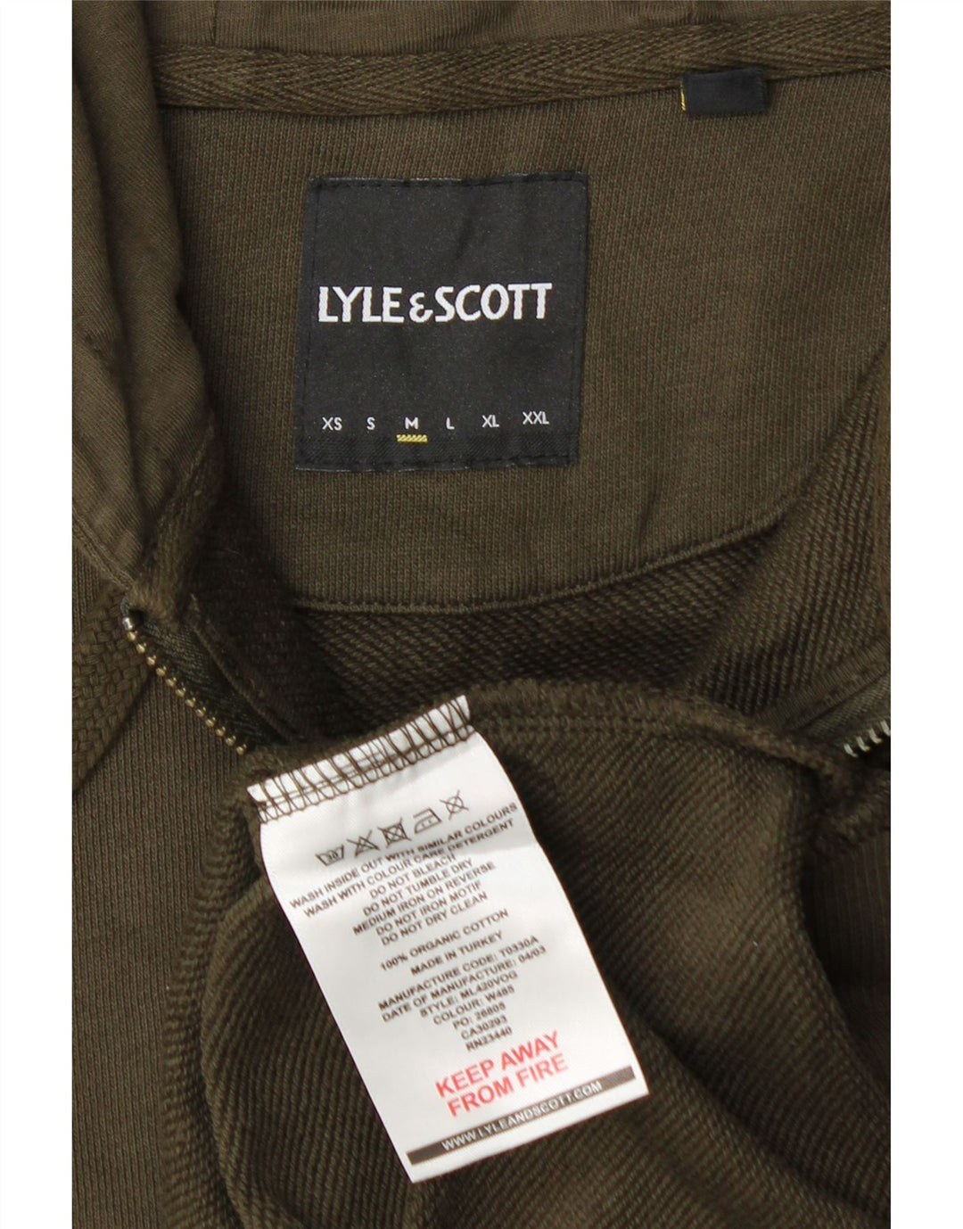 Lyle & Scott Suéter con capucha y cremallera para hombre Algodón caqui mediano