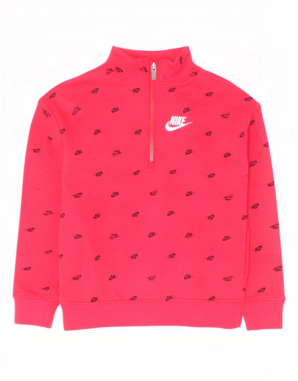 Nike - Sudadera con cremallera de 1/4 para niñas (6 a 7 años), talla grande, algodón rojo