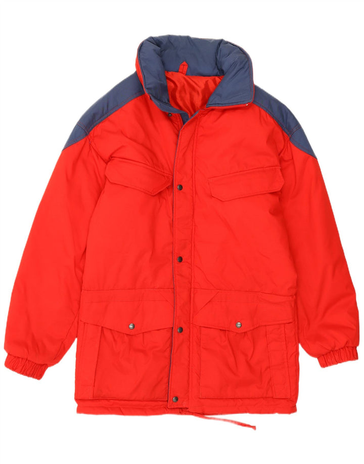 VINTAGE Chaqueta cortavientos con capucha para hombre IT 46 Bloque de color rojo grande