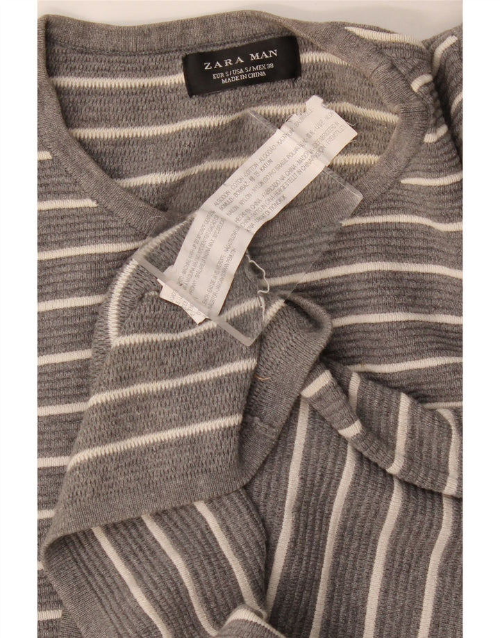 Zara Hombre Top Manga Larga Algodón Rayas Gris Pequeño
