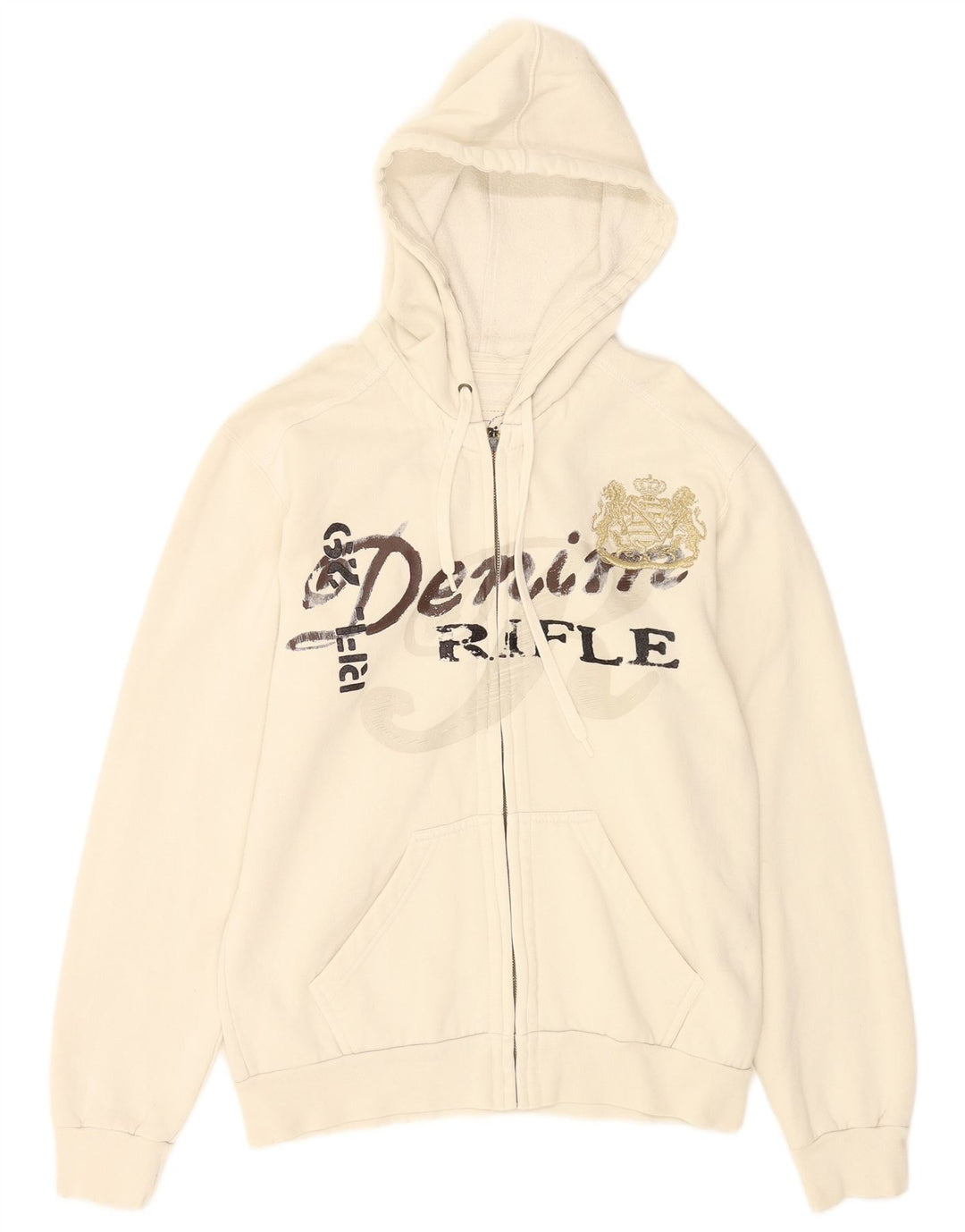 Rifle Sudadera con capucha y cremallera gráfica para hombre Algodón blanco mediano