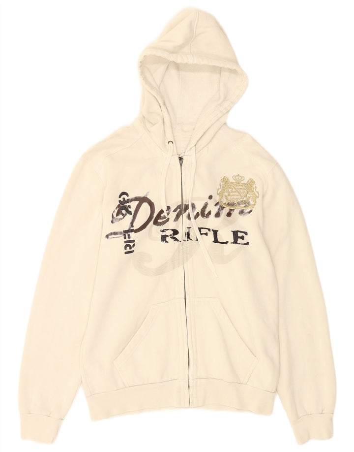 Rifle Sudadera con capucha y cremallera gráfica para hombre Algodón blanco mediano