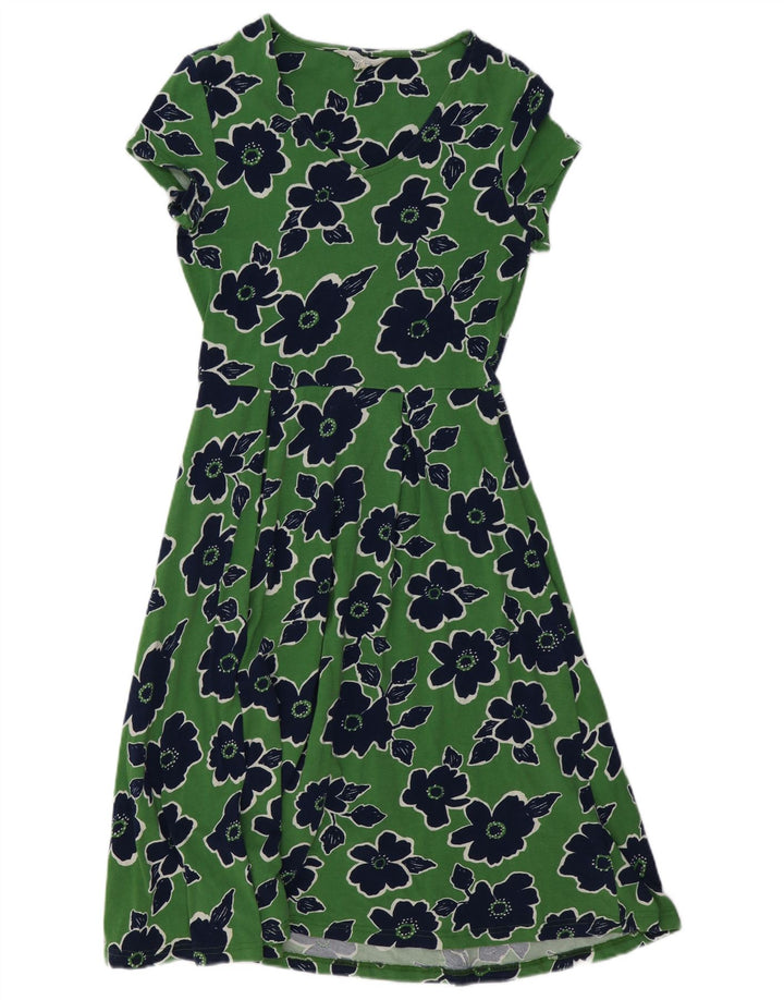 SEASALT CORNWALL Vestido acampanado para mujer UK 10 Pequeño algodón floral verde