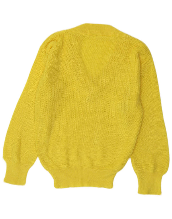 Vintage mujer V-cuello jumper suéter Reino Unido 16 amarillo grande