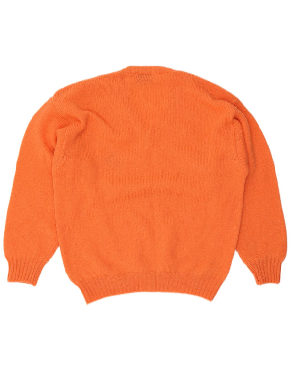 Vintage hombres V-cuello jumper suéter grande lana naranja