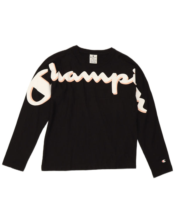CHAMPION Top gráfico para mujer de manga larga UK 10 Small Black