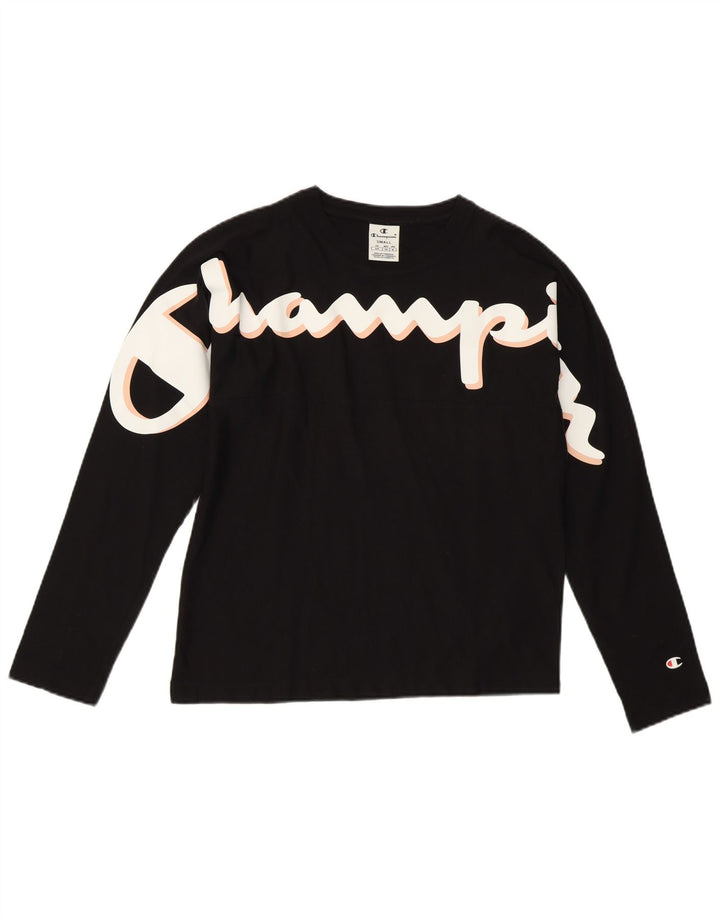 CHAMPION Top gráfico para mujer de manga larga UK 10 Small Black