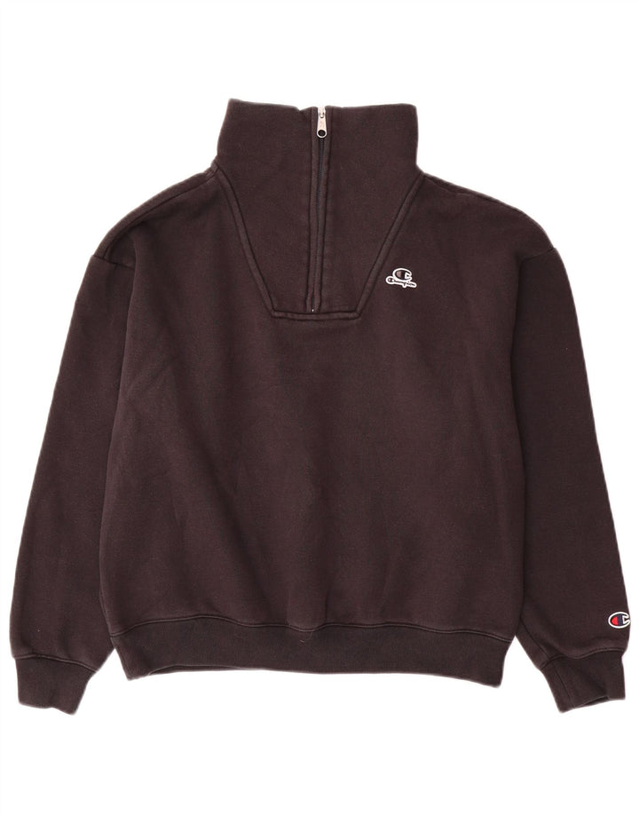 Champion Sudadera extragrande con cuello y cremallera para mujer, talla 10, color negro