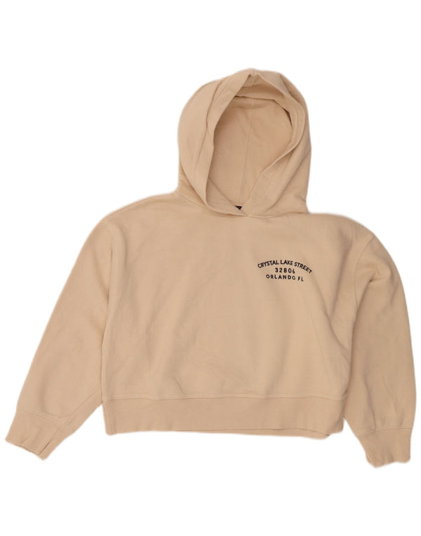 Zara Mujer Crop Graphic Sudadera con capucha Jumper UK 44 Medium Beige