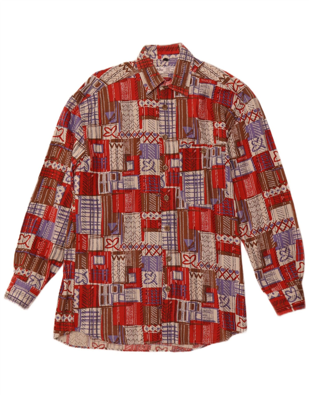 Angelo Litrico Camisa de pana para hombre Talla 37/38 Algodón patchwork rojo pequeño