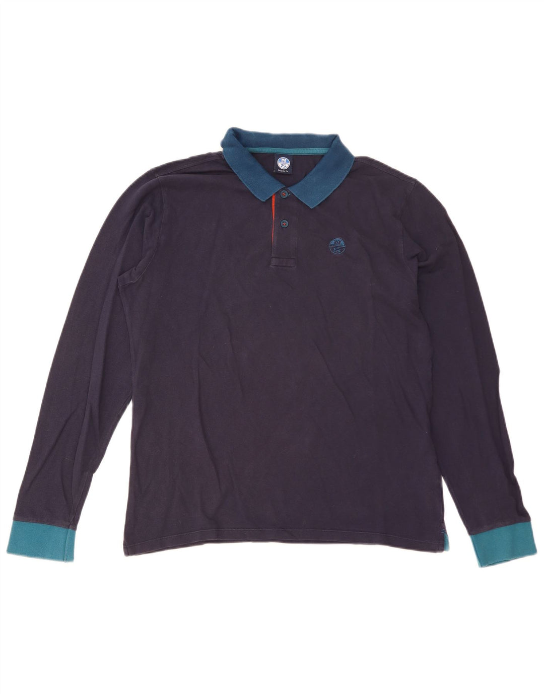 North Sails Polo De Manga Larga Para Hombre Color Block Azul Marino Medio