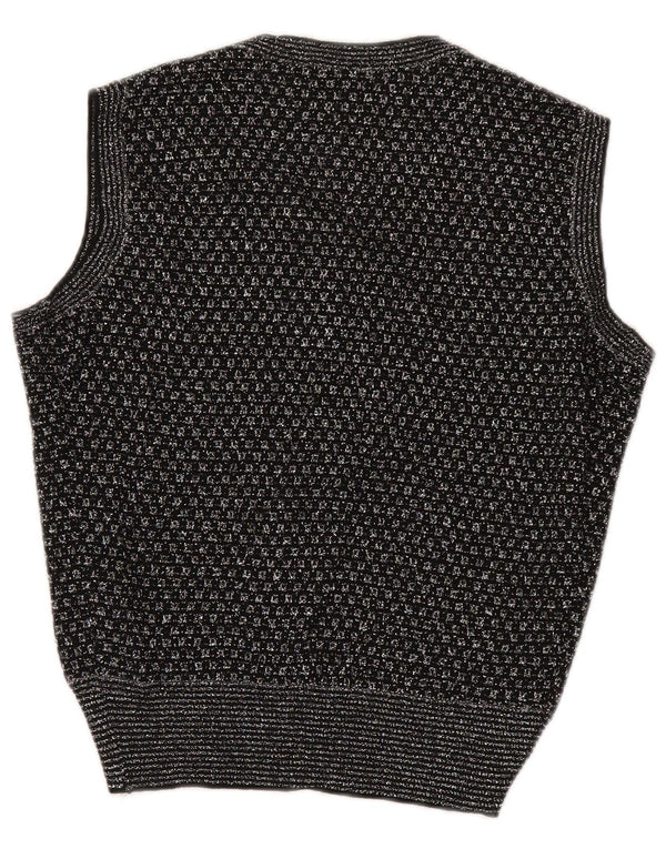 Vintage mujer chaleco camiseta sin mangas Reino Unido 14 medio negro geométrico