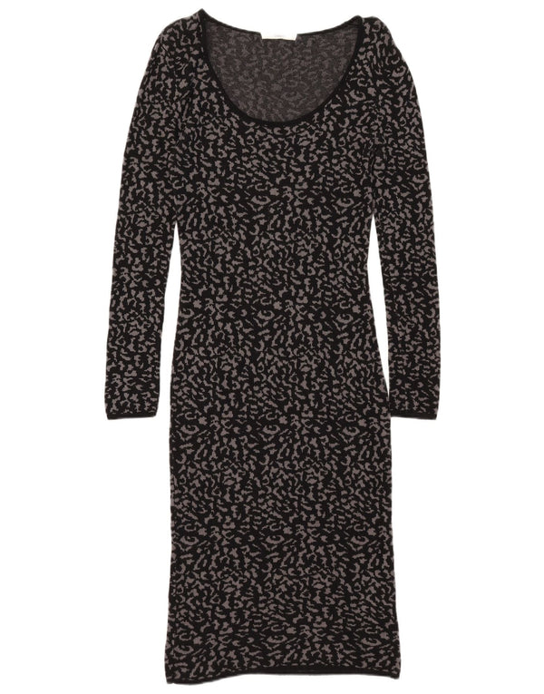 Vestido tipo jersey de manga larga para mujer Oasis UK 42 Medium Black Animal Print