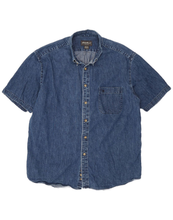 Eddie Bauer Camisa vaquera de manga corta para hombre Algodón azul grande