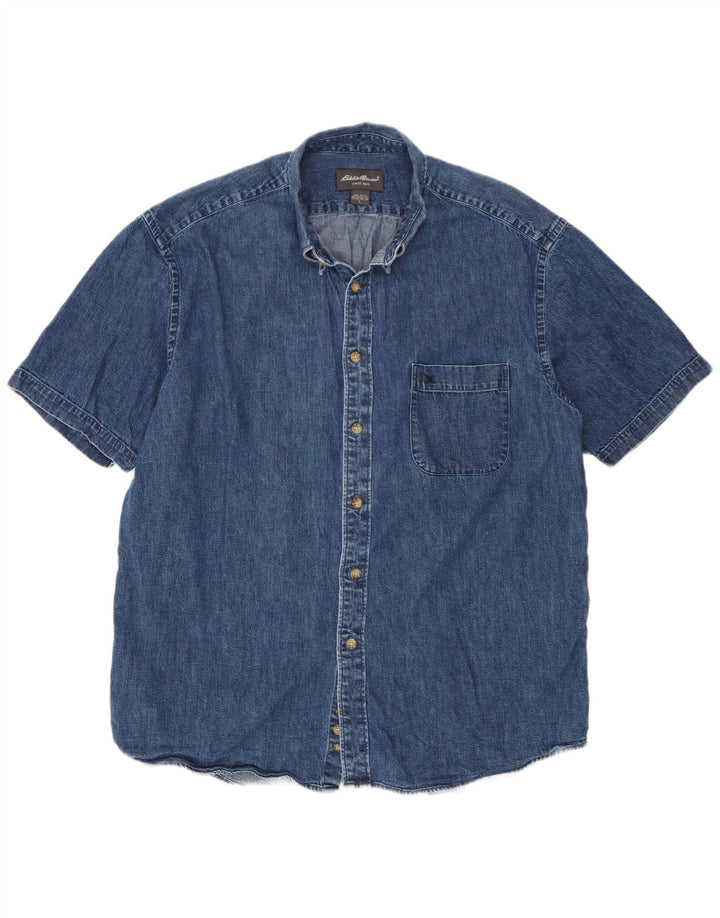 Eddie Bauer Camisa vaquera de manga corta para hombre Algodón azul grande