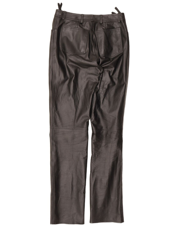 Vintage mujer pantalones de cuero recto Reino Unido 12 Medio W28 L33 Negro