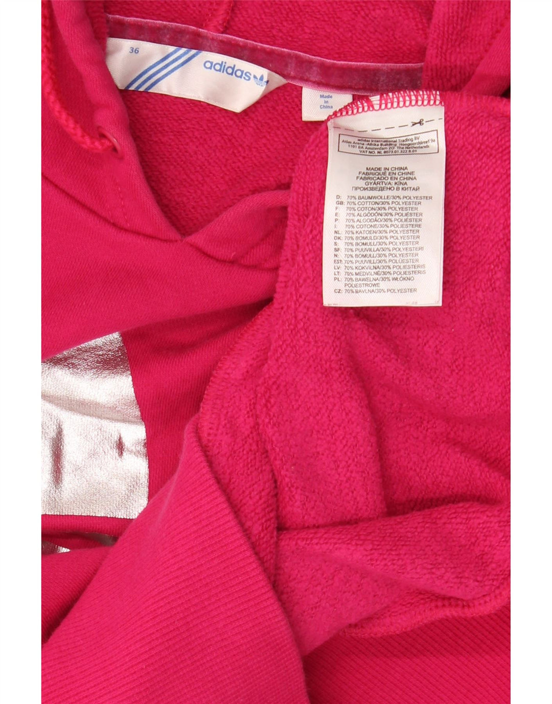 ADIDAS Jersey con capucha y gráfico corto para mujer IT 36 XS Algodón rosa