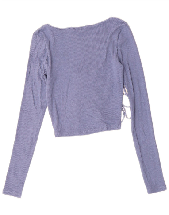 ZARA Mujer Crop Top Manga Larga UK 42 Algodón Azul Medio