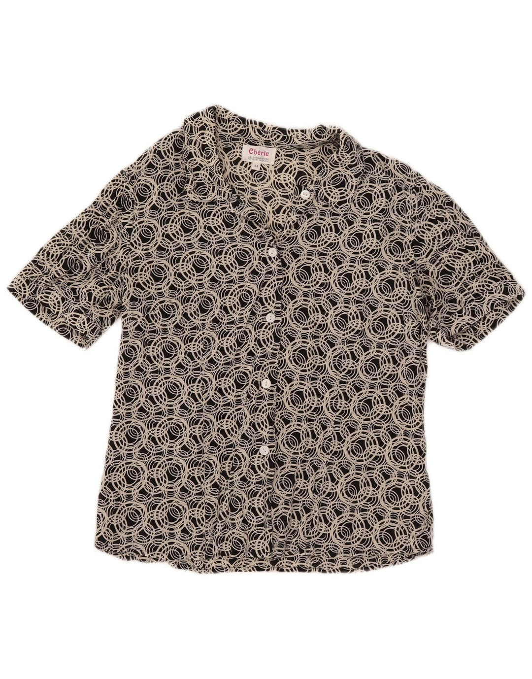 cherie Blusa camisera de manga corta para mujer IT 44 Seda geométrica negra mediana