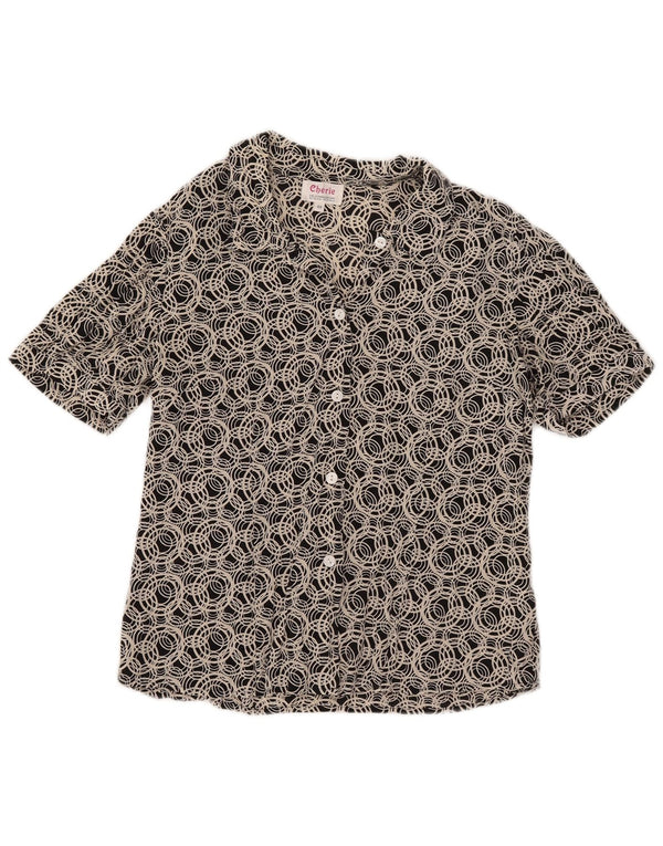 cherie Blusa camisera de manga corta para mujer IT 44 Seda geométrica negra mediana