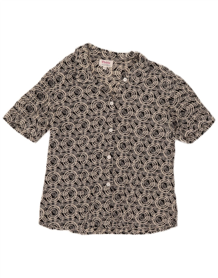 cherie Blusa camisera de manga corta para mujer IT 44 Seda geométrica negra mediana